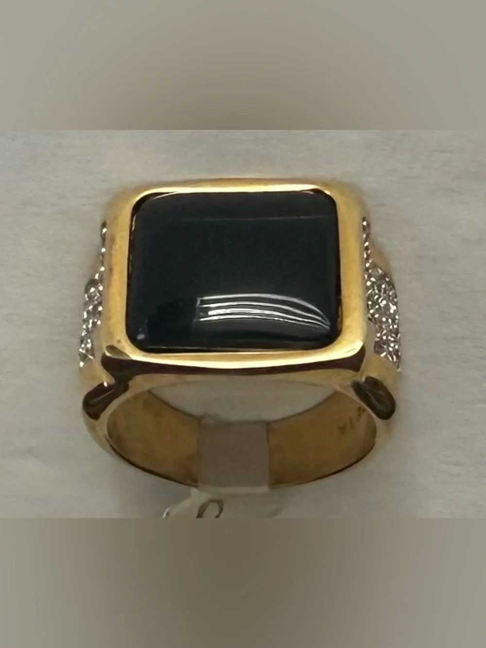 Gold Tone Size 9 Men's Black Onyx Square Seta Signed Ring